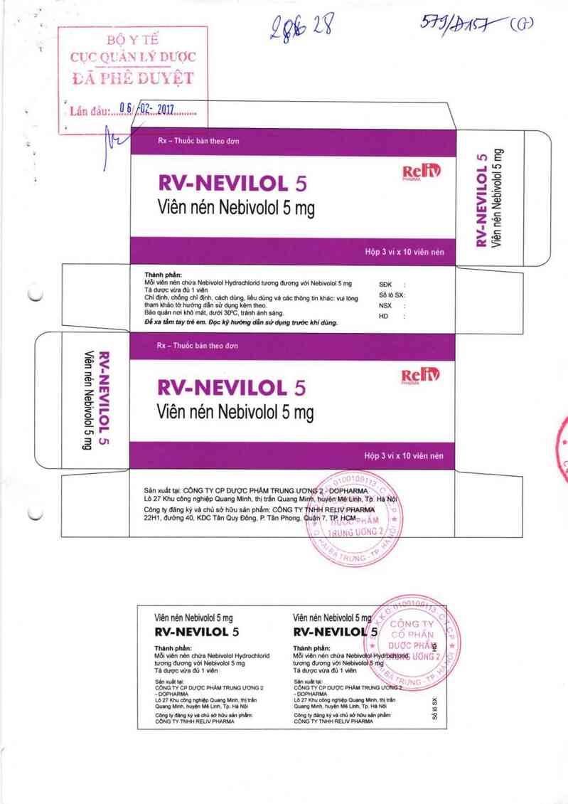 thông tin, cách dùng, giá thuốc RV-Nevilol 5 - ảnh 0