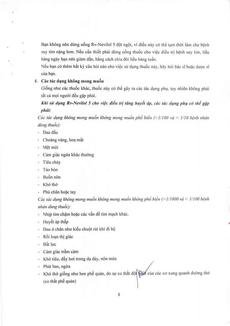 thông tin, cách dùng, giá thuốc RV-Nevilol 5 - ảnh 13