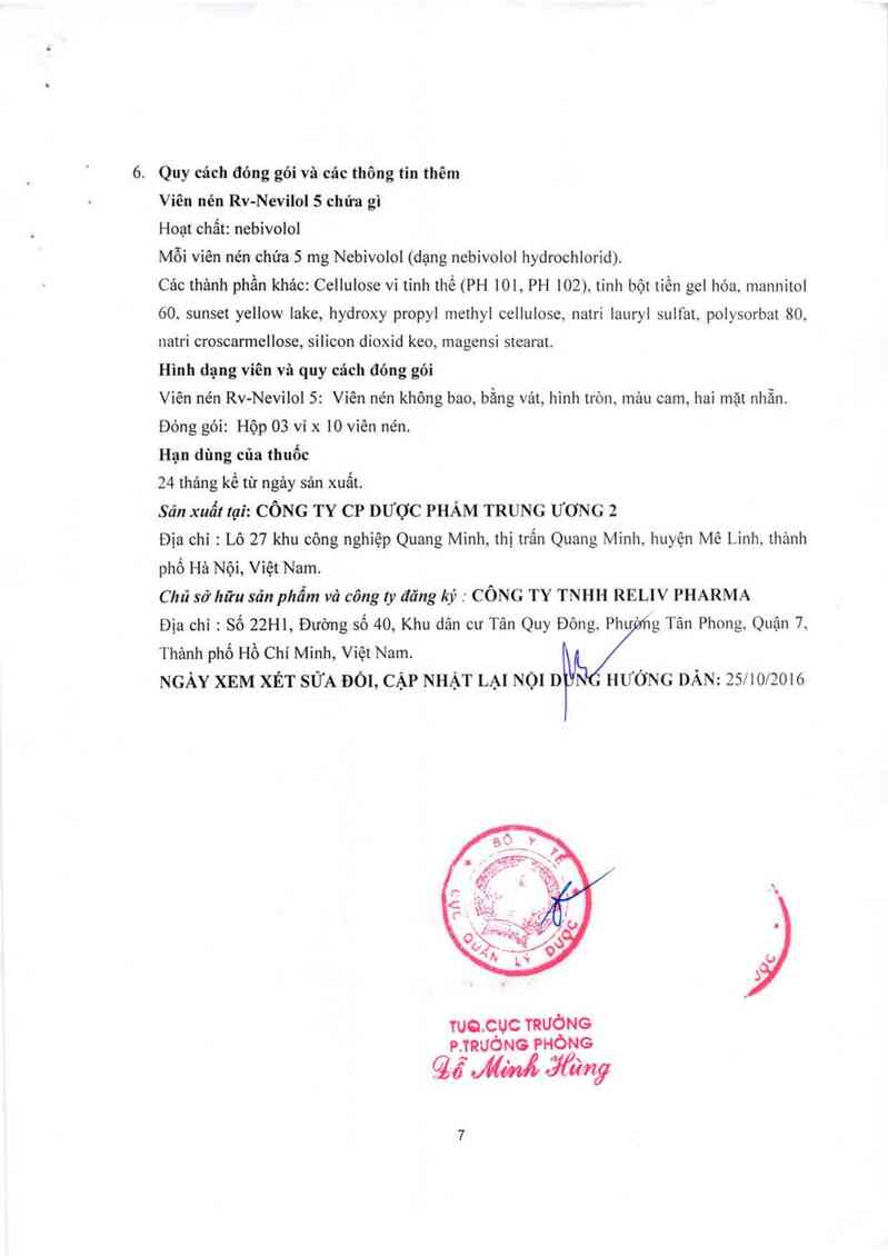 thông tin, cách dùng, giá thuốc RV-Nevilol 5 - ảnh 15