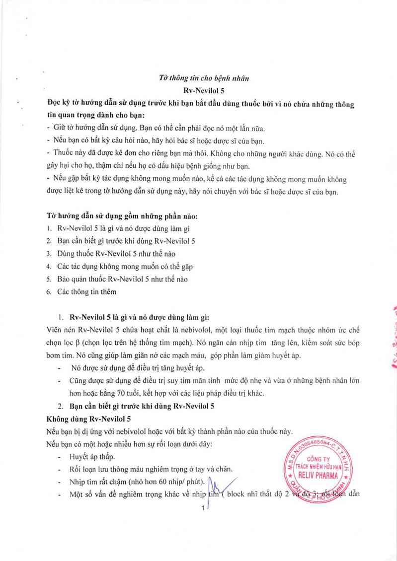 thông tin, cách dùng, giá thuốc RV-Nevilol 5 - ảnh 9