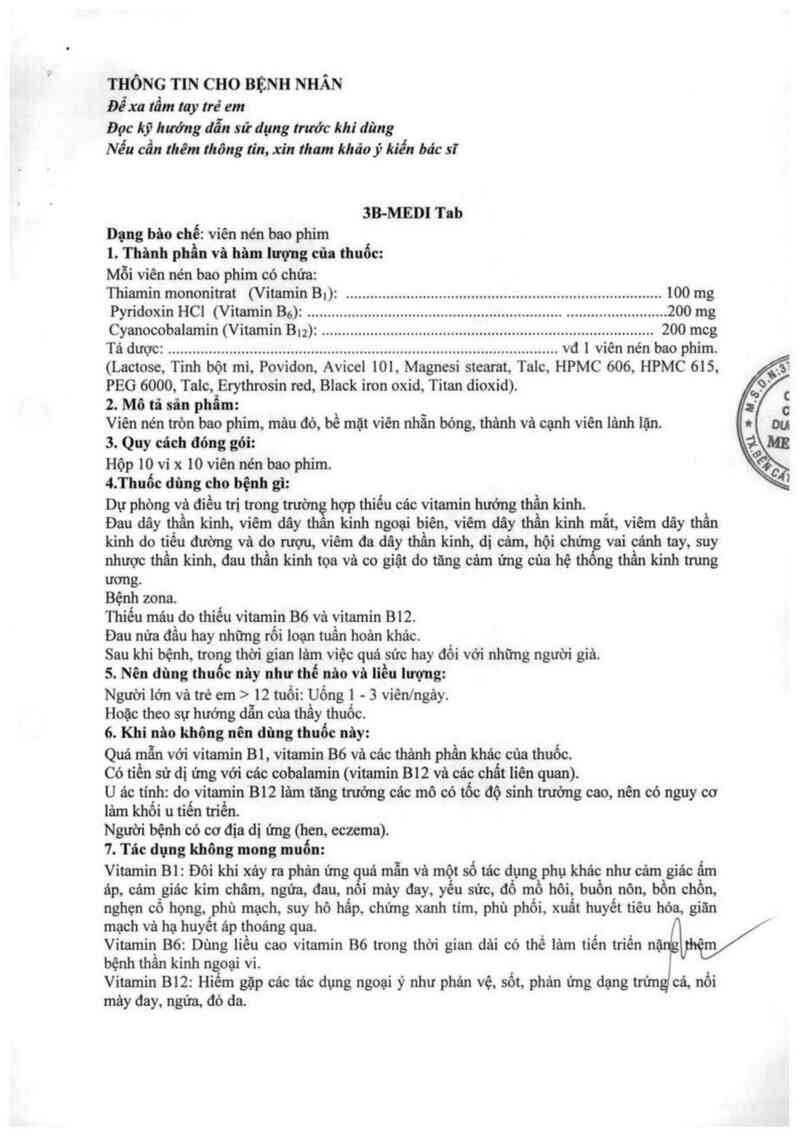 thông tin, cách dùng, giá thuốc 3B-Medi tab - ảnh 6