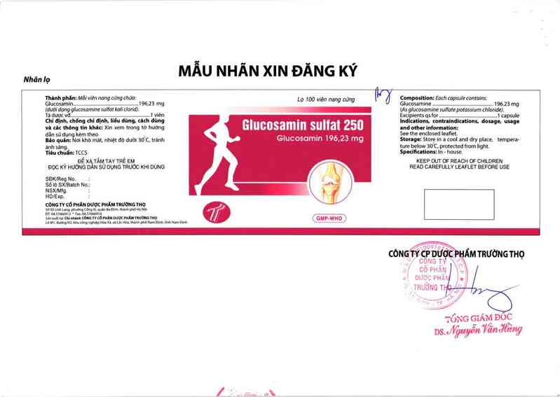 thông tin, cách dùng, giá thuốc Glucosamin sulfat 250mg - ảnh 1