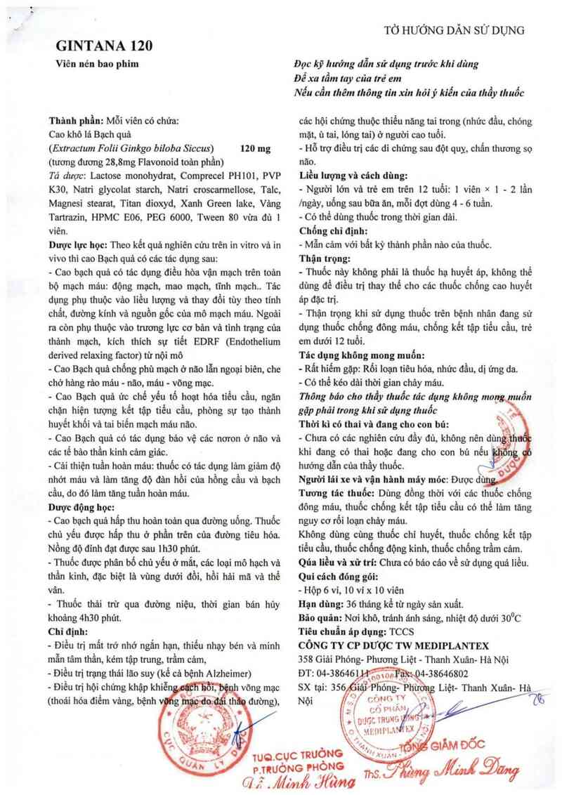 thông tin, cách dùng, giá thuốc Gintana 120 - ảnh 2