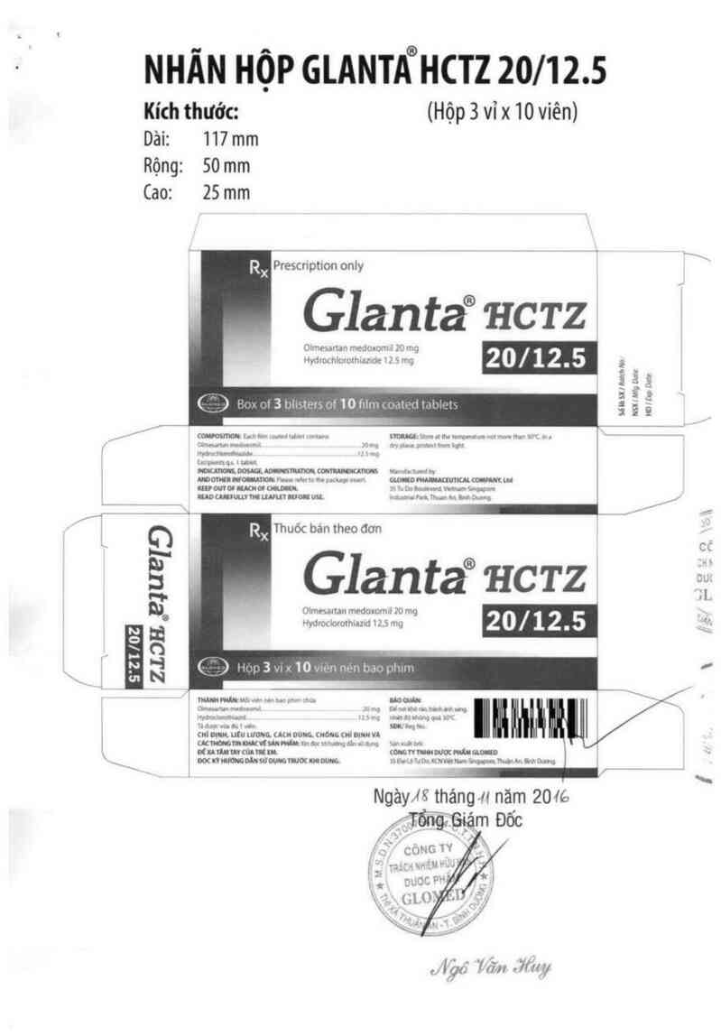 thông tin, cách dùng, giá thuốc Glanta HCTZ 20/12.5 - ảnh 1