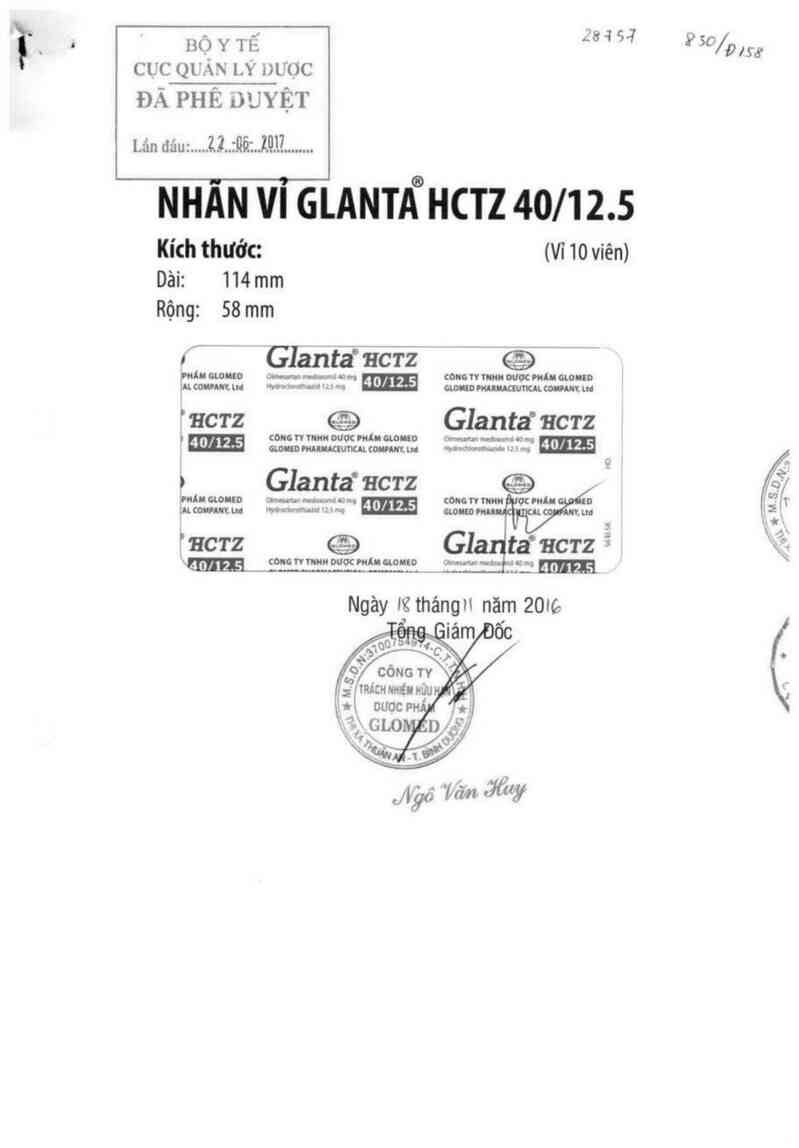 thông tin, cách dùng, giá thuốc Glanta HCTZ 40/12.5 - ảnh 0