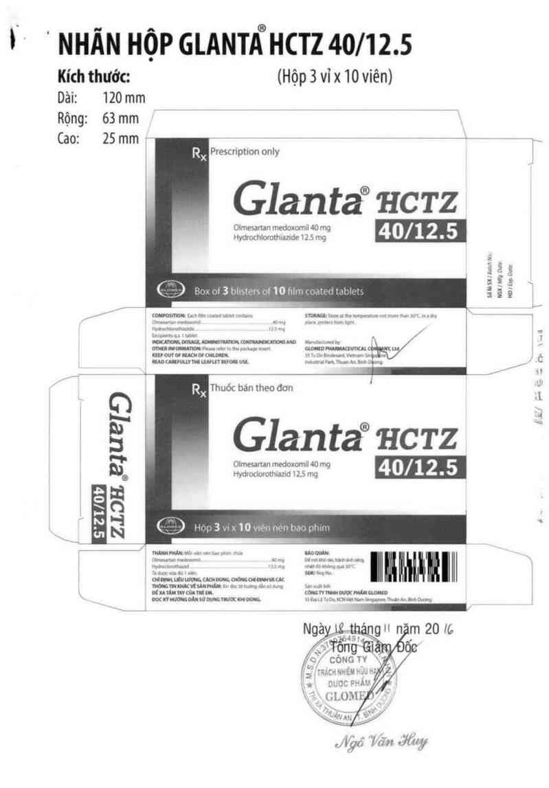 thông tin, cách dùng, giá thuốc Glanta HCTZ 40/12.5 - ảnh 1