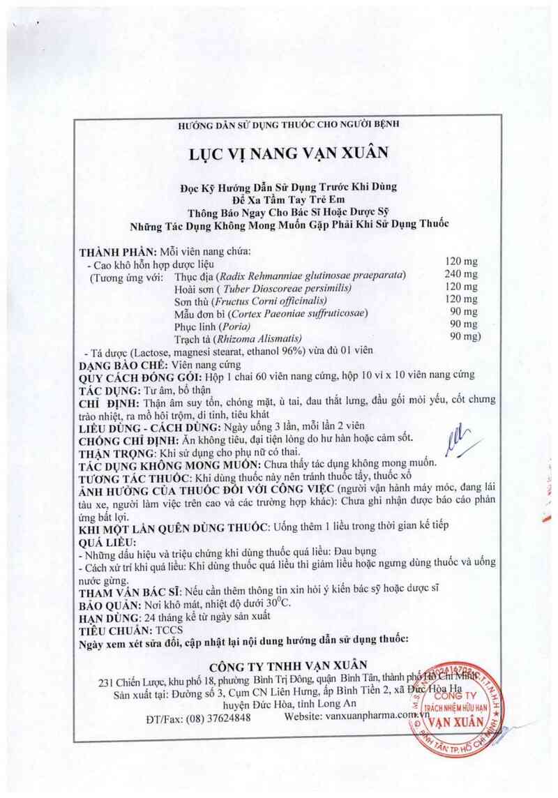 thông tin, cách dùng, giá thuốc Lục vị nang Vạn Xuân - ảnh 4