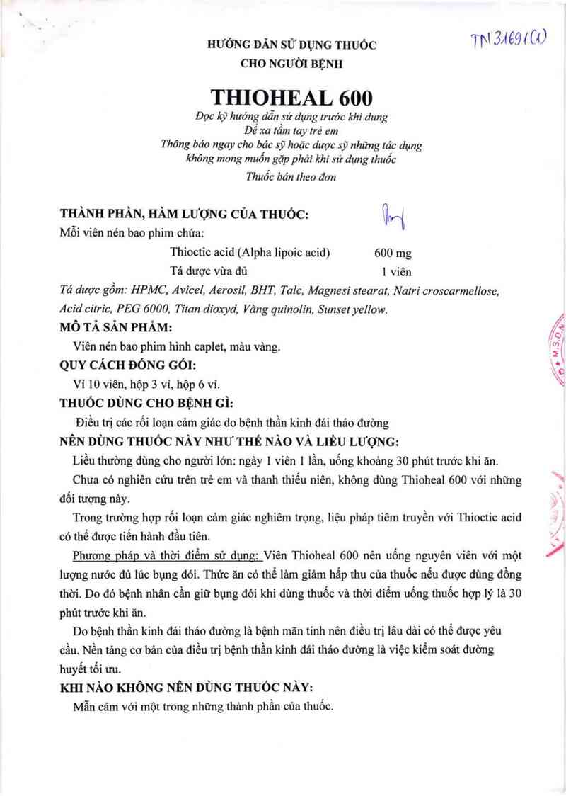 thông tin, cách dùng, giá thuốc Thioheal 600 - ảnh 3
