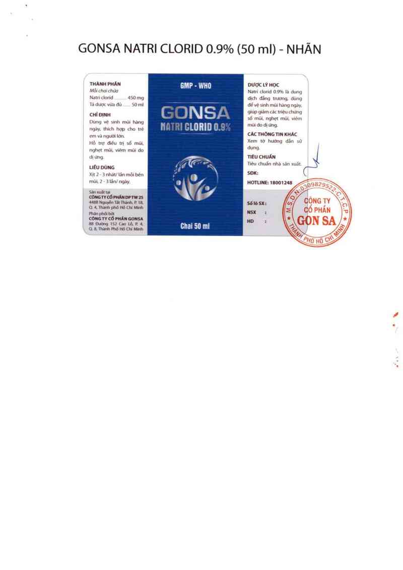 thông tin, cách dùng, giá thuốc Gonsa Natri clorid 0,9% - ảnh 1