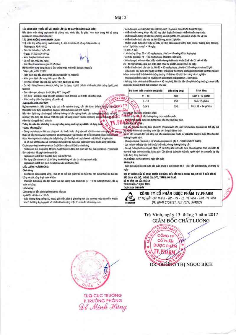 thông tin, cách dùng, giá thuốc Cefalexin TVP 250mg - ảnh 3