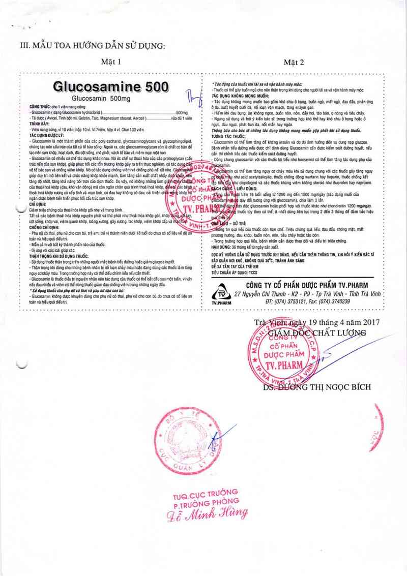 thông tin, cách dùng, giá thuốc Glucosamine 500 - ảnh 4