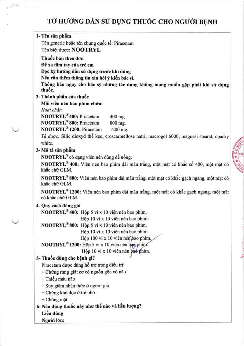 thông tin, cách dùng, giá thuốc Nootryl 1200 - ảnh 5
