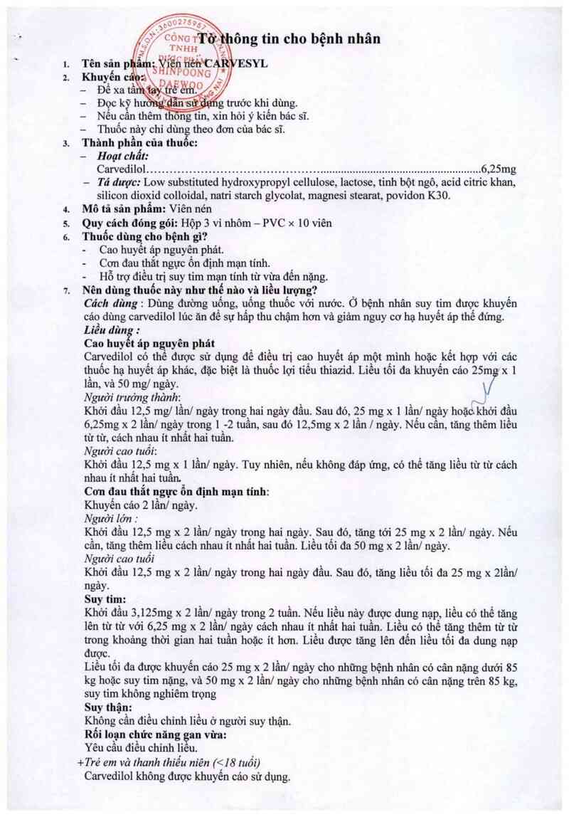 thông tin, cách dùng, giá thuốc Carvesyl - ảnh 8