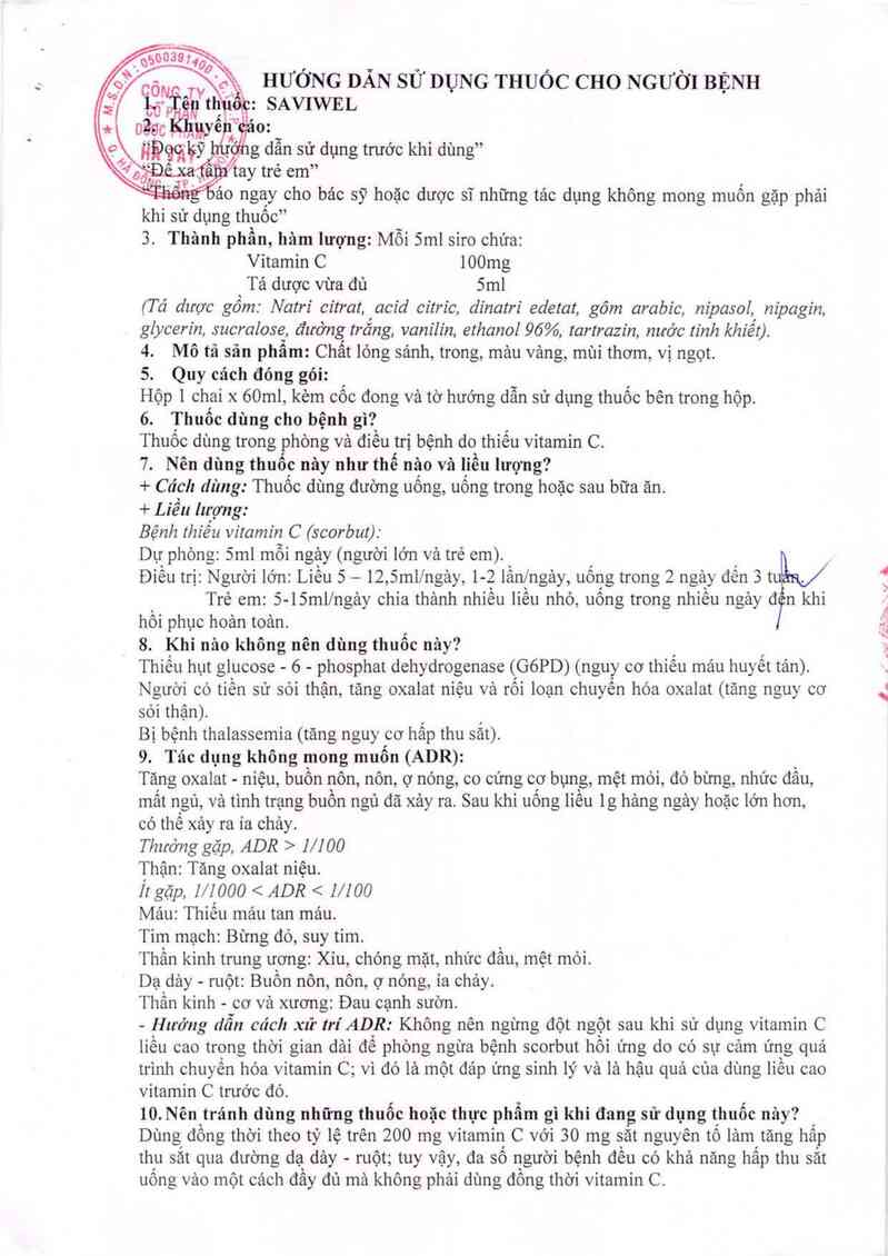 thông tin, cách dùng, giá thuốc Saviwel - ảnh 1