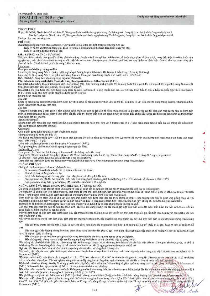thông tin, cách dùng, giá thuốc Oxaliplatin - ảnh 1