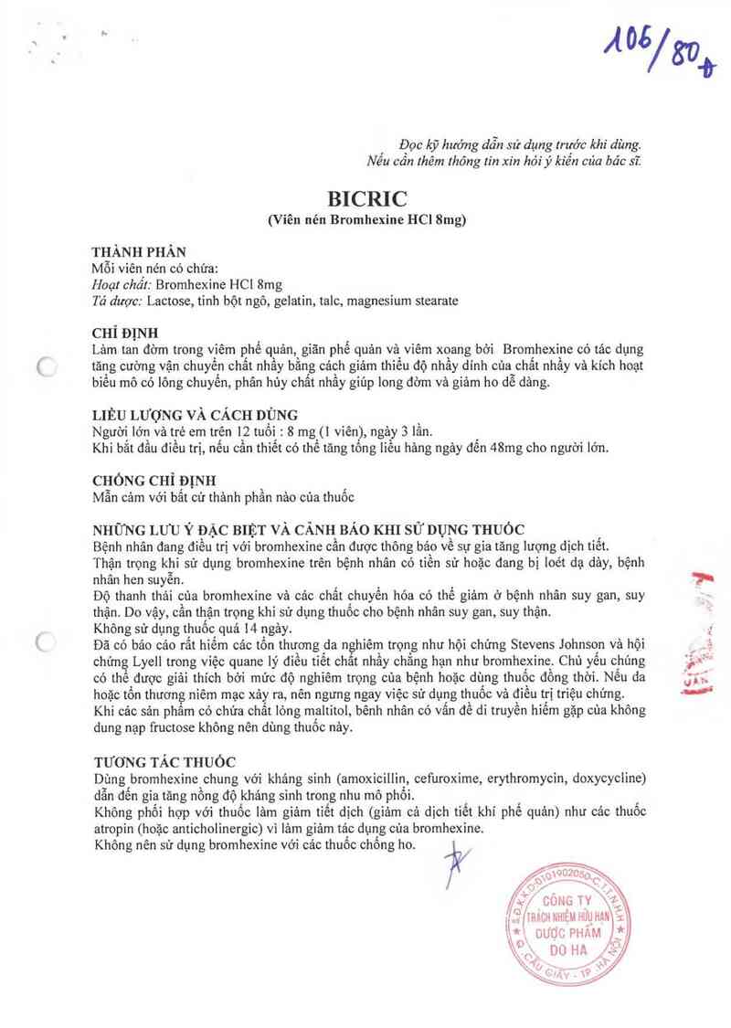 thông tin, cách dùng, giá thuốc Bicric - ảnh 2