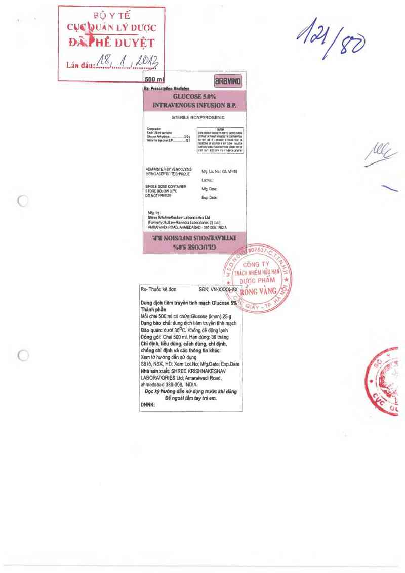 thông tin, cách dùng, giá thuốc Glucose Intravenous Infusion B.P 5.0% - ảnh 0