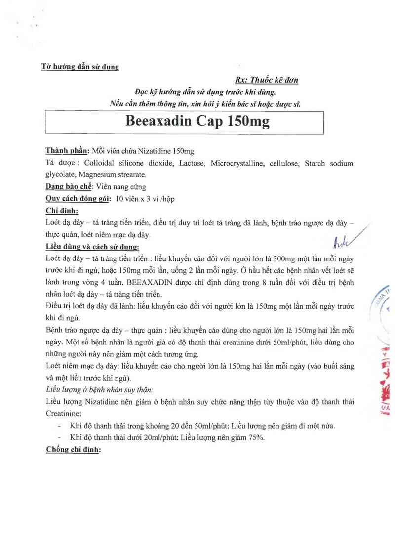 thông tin, cách dùng, giá thuốc Beeaxadin Cap. 150mg - ảnh 2