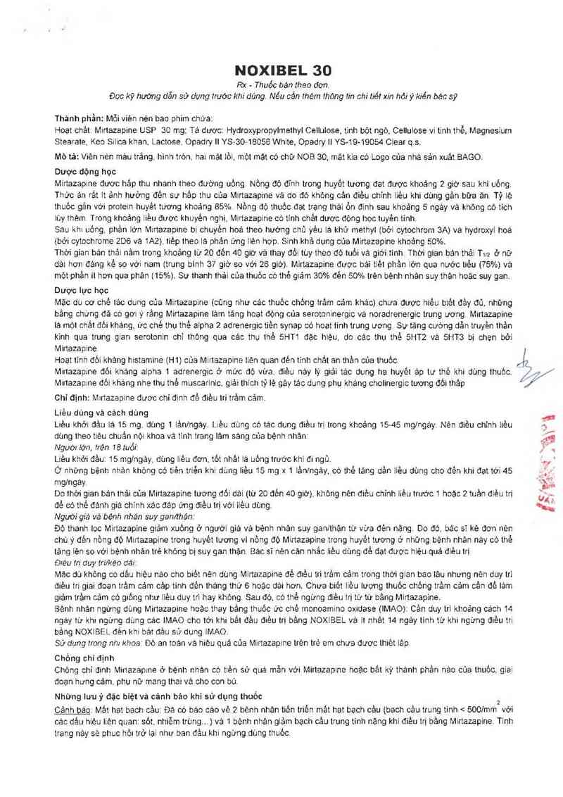 thông tin, cách dùng, giá thuốc Noxibel 30 - ảnh 1