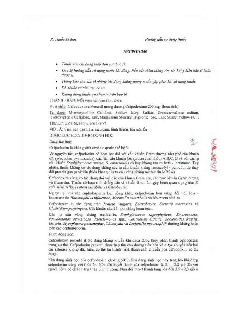 thông tin, cách dùng, giá thuốc Necpod-200 - ảnh 1
