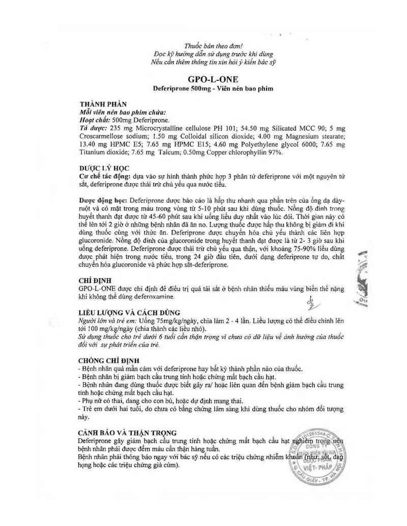 thông tin, cách dùng, giá thuốc Gpo-L-One - ảnh 1