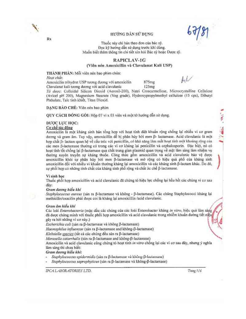 thông tin, cách dùng, giá thuốc Rapiclav-1g - ảnh 4
