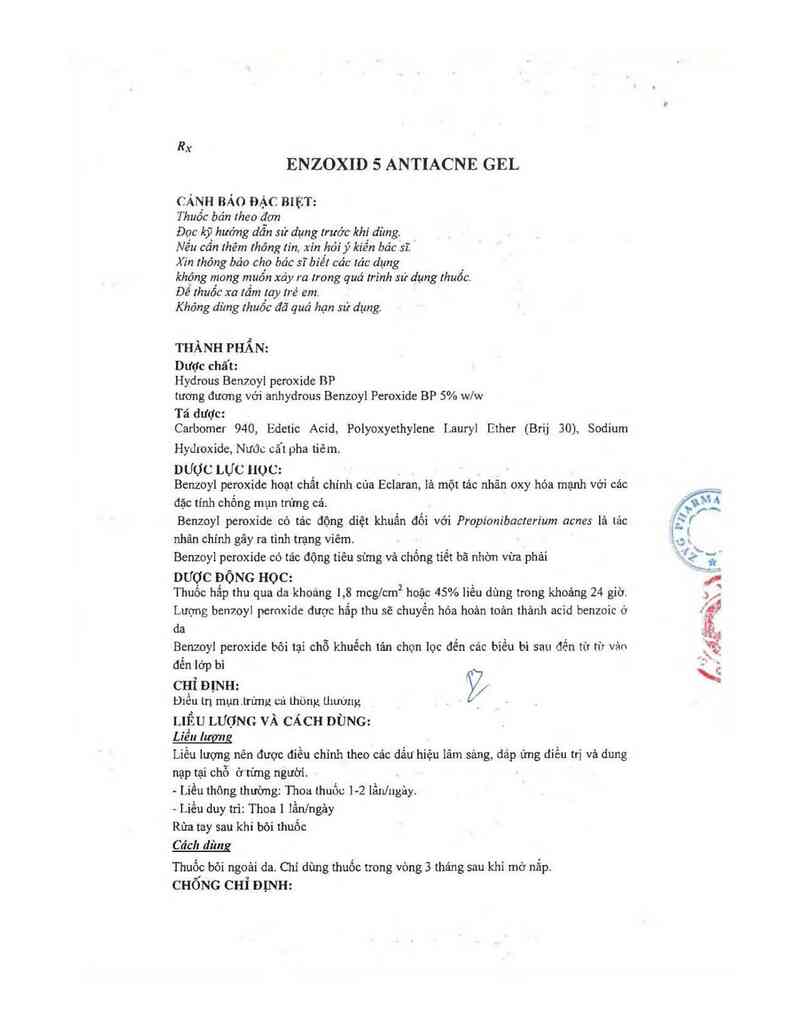 thông tin, cách dùng, giá thuốc Enzoxid 5 Antiacne Gel - ảnh 1