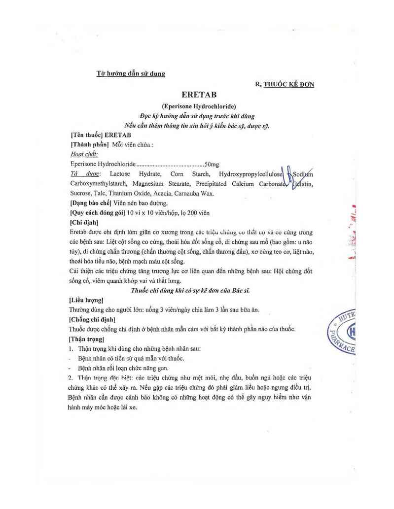 thông tin, cách dùng, giá thuốc Eretab - ảnh 1