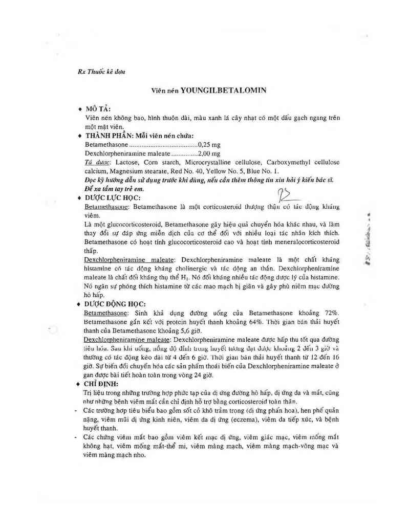 thông tin, cách dùng, giá thuốc Youngilbetalomin - ảnh 1