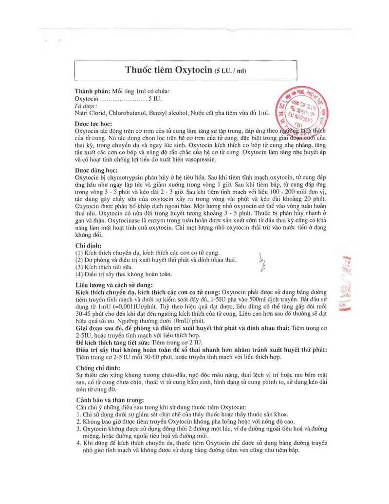 thông tin, cách dùng, giá thuốc Thuốc tiêm Oxytocin - ảnh 1