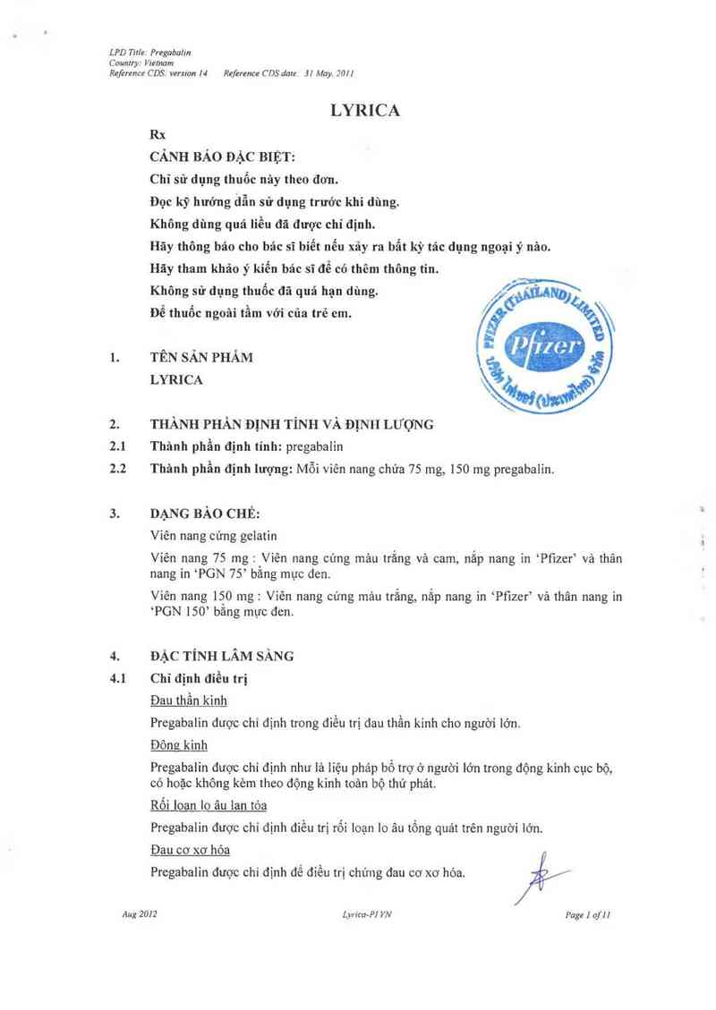 thông tin, cách dùng, giá thuốc Lyrica - ảnh 2