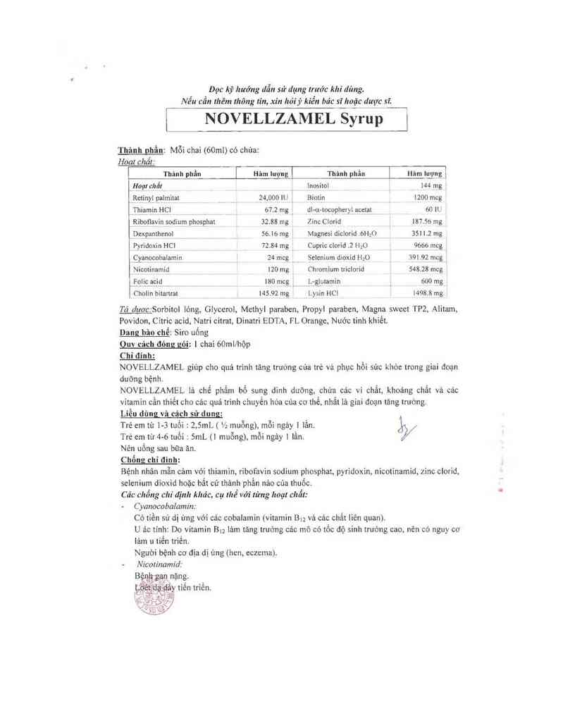 thông tin, cách dùng, giá thuốc Novellzamel Syrup - ảnh 2
