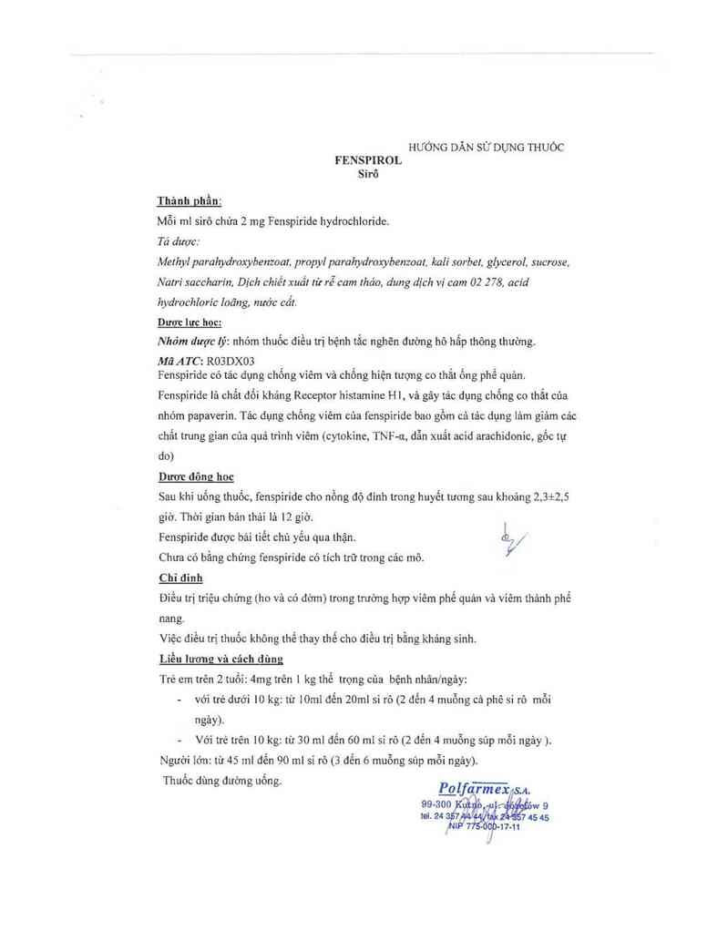 thông tin, cách dùng, giá thuốc Fenspirol - ảnh 2