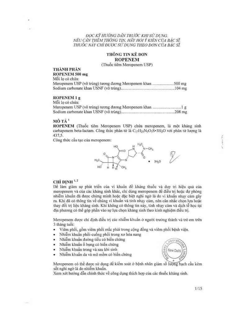 thông tin, cách dùng, giá thuốc Ropenem 1g - ảnh 1