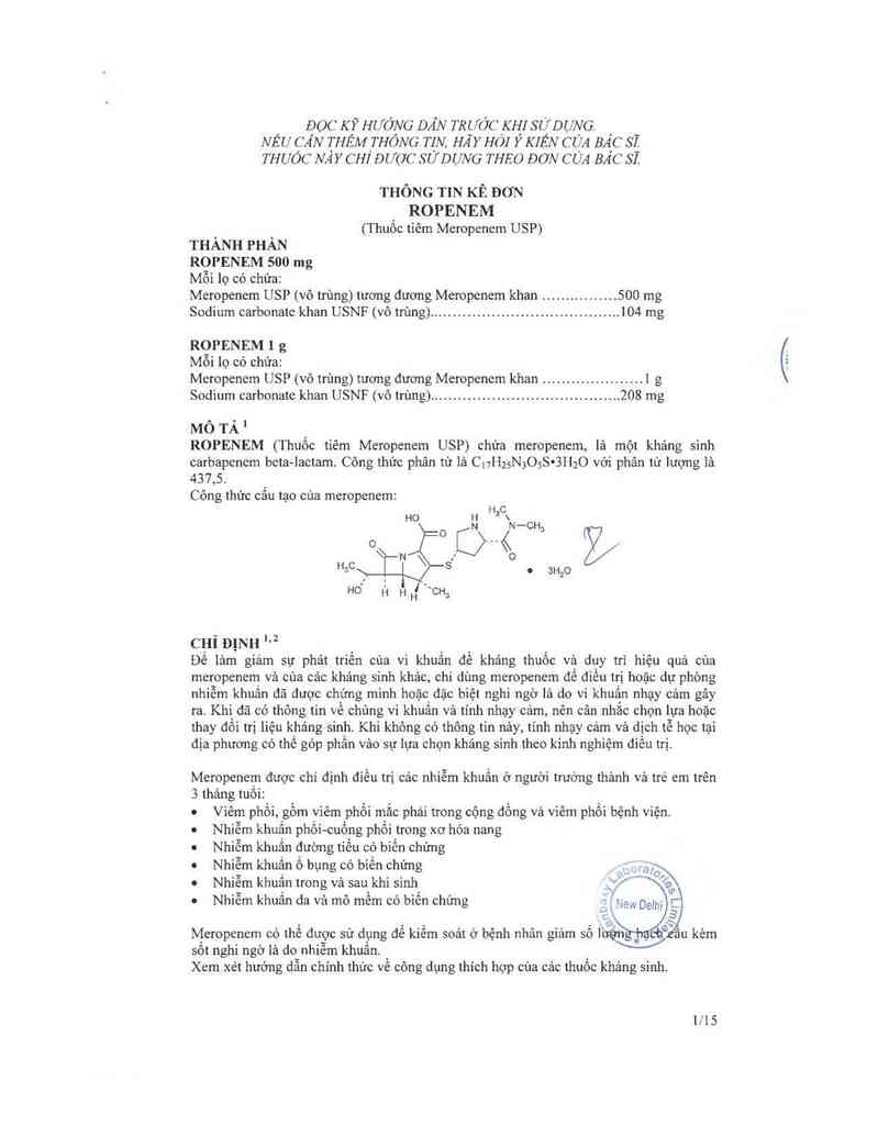 thông tin, cách dùng, giá thuốc Ropenem 500mg - ảnh 1