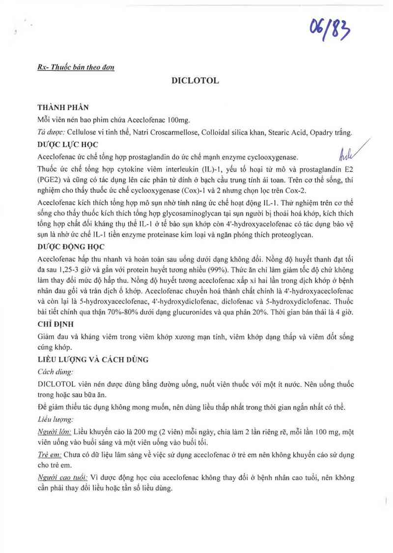 thông tin, cách dùng, giá thuốc Diclotol - ảnh 2