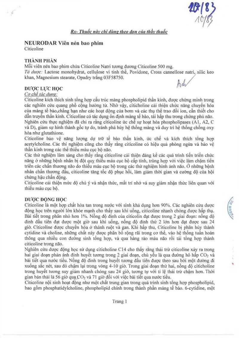 thông tin, cách dùng, giá thuốc Neurodar - ảnh 2