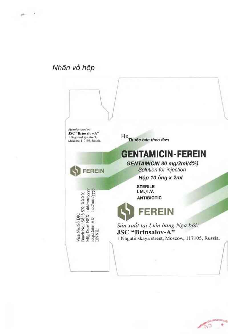 thông tin, cách dùng, giá thuốc Gentamicin-Ferein - ảnh 0