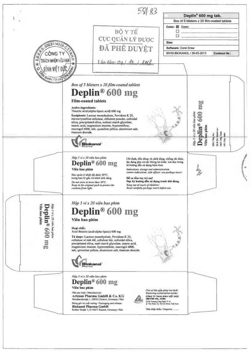 thông tin, cách dùng, giá thuốc Deplin 600 mg - ảnh 0