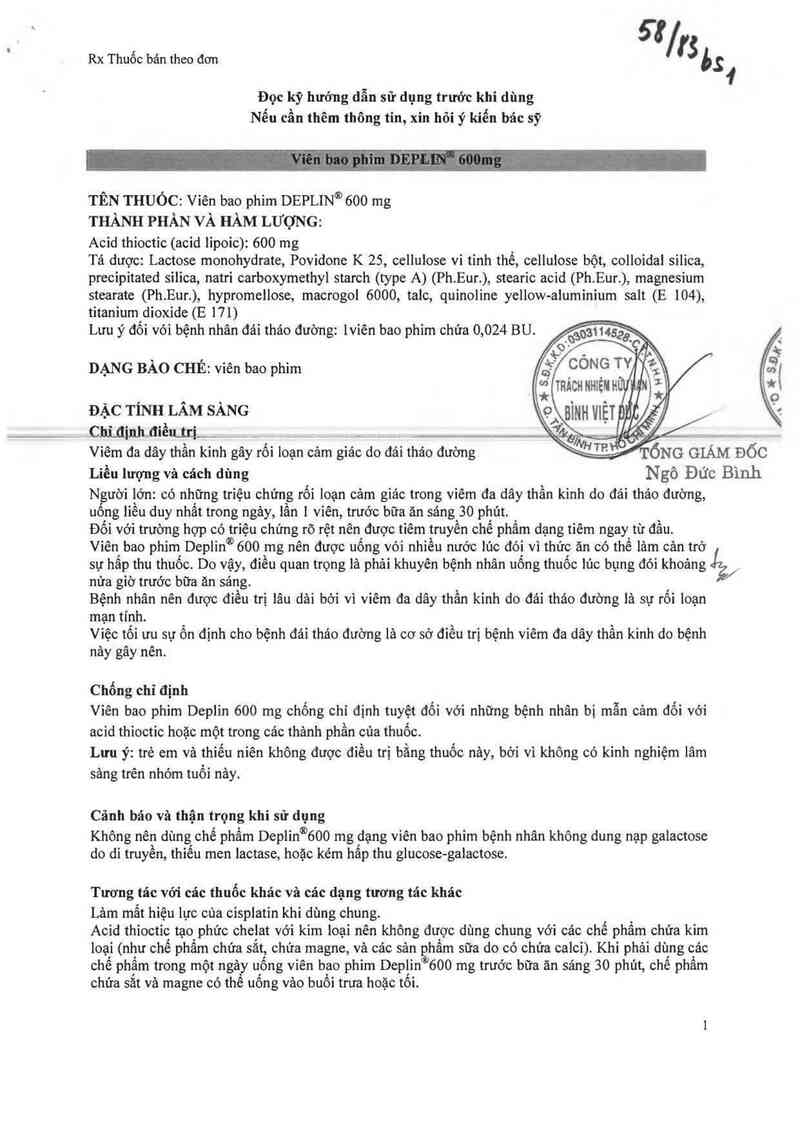 thông tin, cách dùng, giá thuốc Deplin 600 mg - ảnh 2