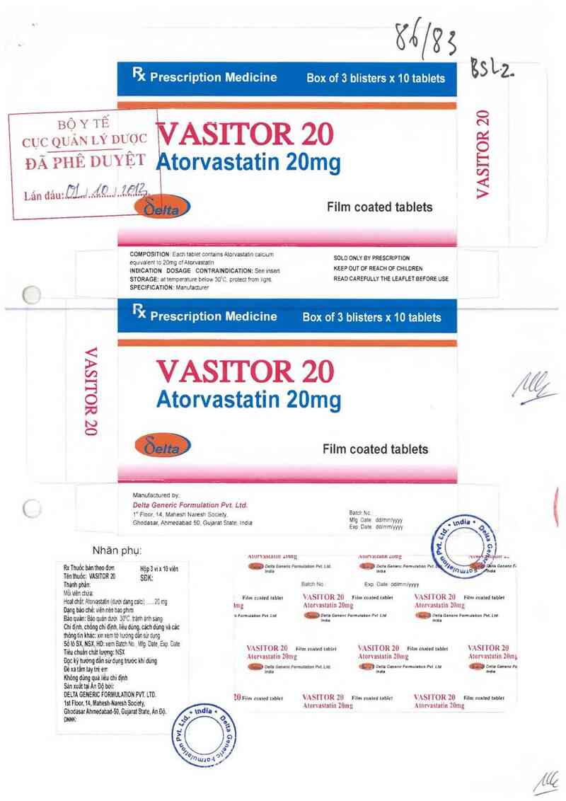 thông tin, cách dùng, giá thuốc Vasitor 20 - ảnh 0