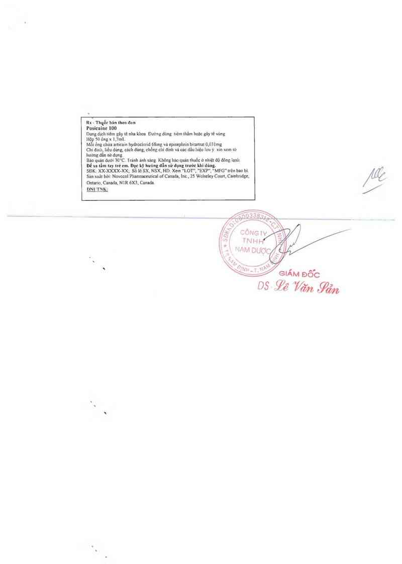 thông tin, cách dùng, giá thuốc Posicaine 100 - ảnh 2
