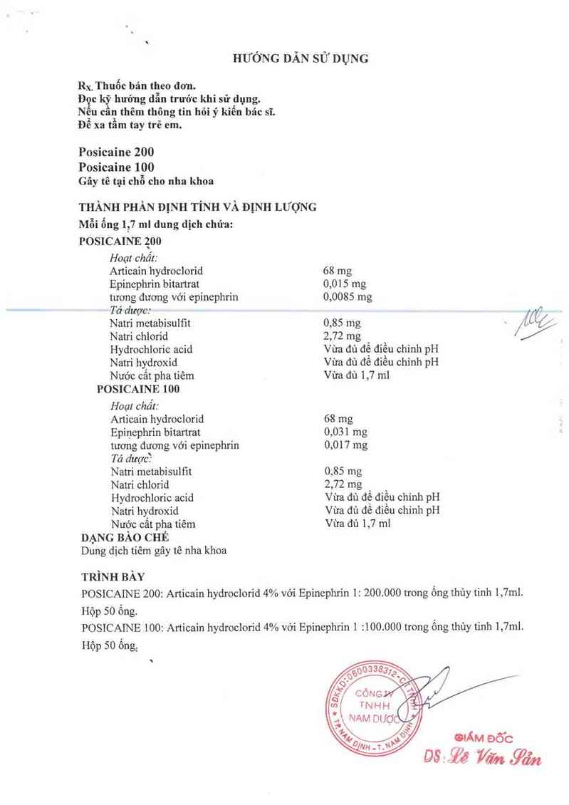 thông tin, cách dùng, giá thuốc Posicaine 100 - ảnh 3