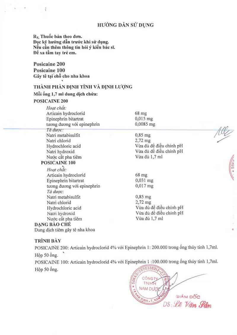 thông tin, cách dùng, giá thuốc Posicaine 200 - ảnh 3