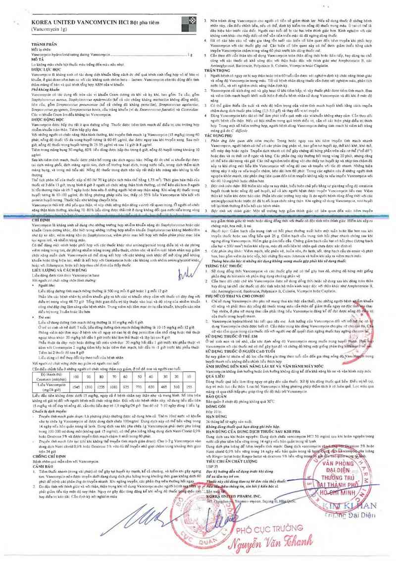 thông tin, cách dùng, giá thuốc Thuốc tiêm Korea United Vancomycin HCl 1g - ảnh 1