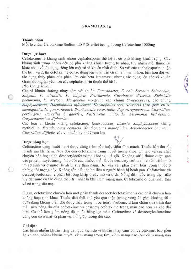 thông tin, cách dùng, giá thuốc Gramotax 1g - ảnh 1
