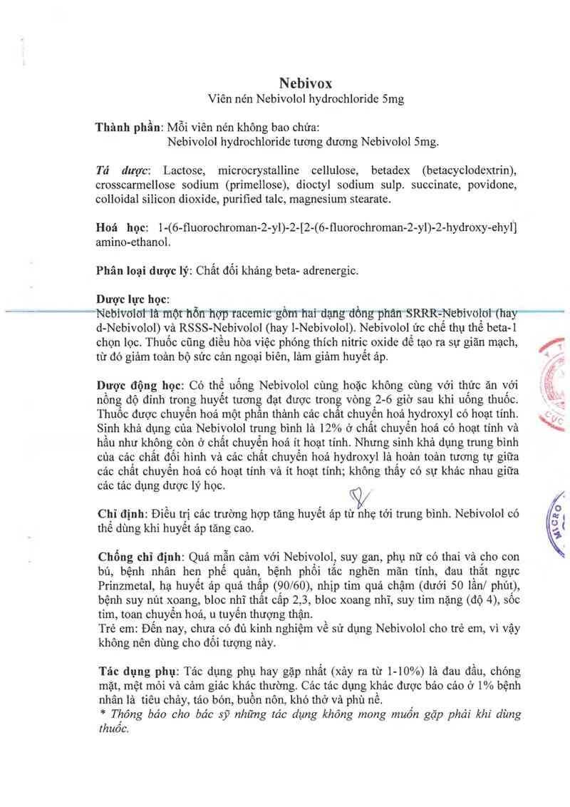thông tin, cách dùng, giá thuốc Nebivox - ảnh 1