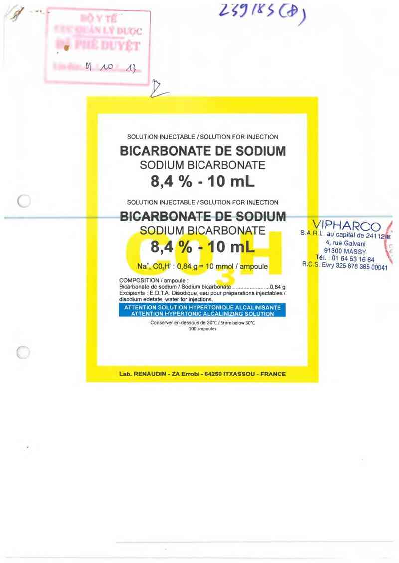 thông tin, cách dùng, giá thuốc Sodium Bicarbonate Renaudin 8,4% - ảnh 0