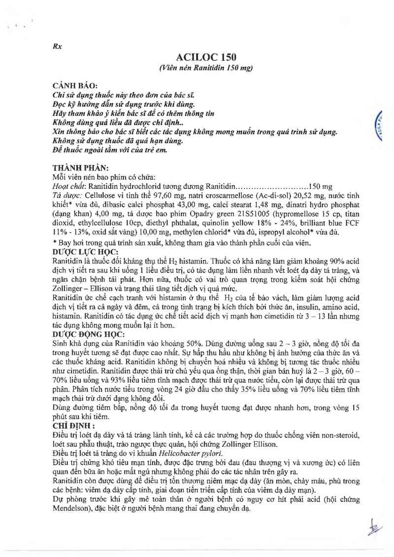 thông tin, cách dùng, giá thuốc Aciloc 150 - ảnh 2