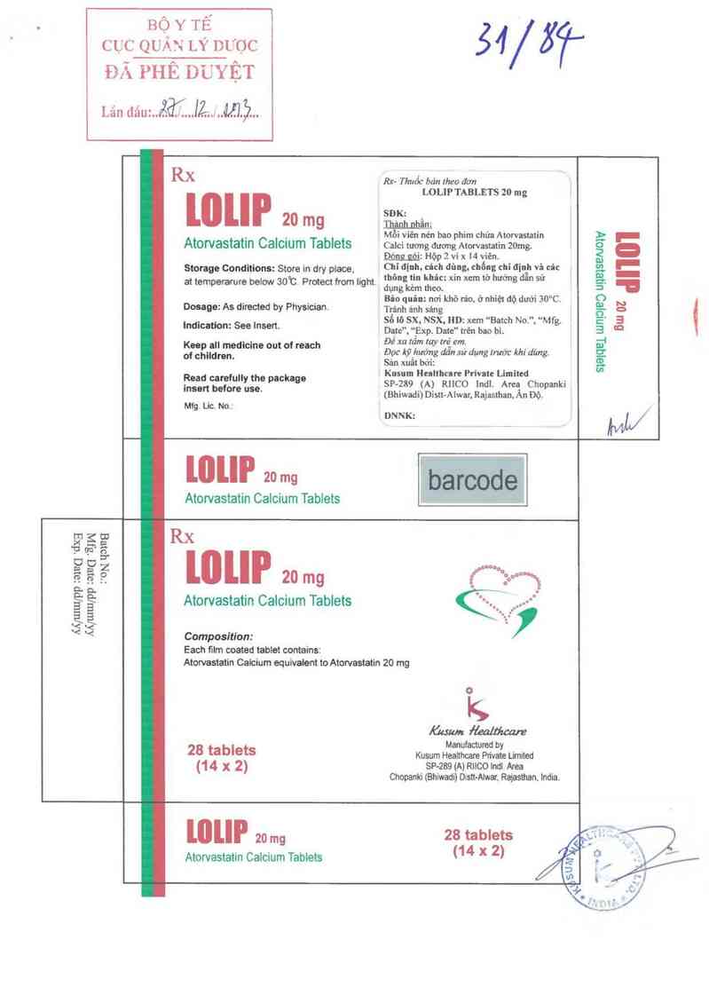 thông tin, cách dùng, giá thuốc Lolip Tablets 20mg - ảnh 0